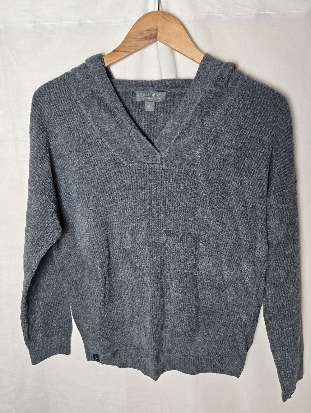 Barefoot Dreams CozyChic Sweater Hoodie Pullover Large Gray/Blue